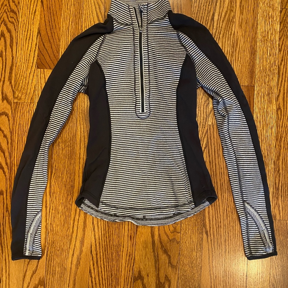 Lulu lemon black and white striped quarter zip